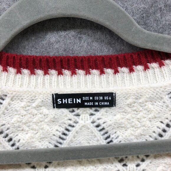 Shein Tie Front Cable Knit Cardigan Womens M Ivory Red Bow Cottagecore Prairie - Picture 5 of 9
